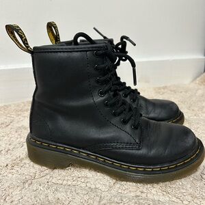 Dr. Martens Black Kids Boots with Yellow Stitching